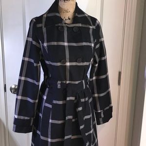 Merona Trench Rain Coat Blk/Wht w/ Belt S